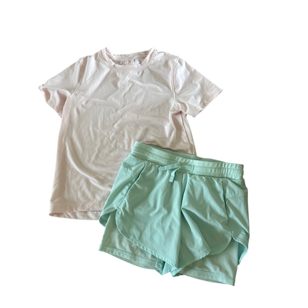 All in Motion Girls Activewear Set Pink Performance Tee Mint Shorts Size S 6/7